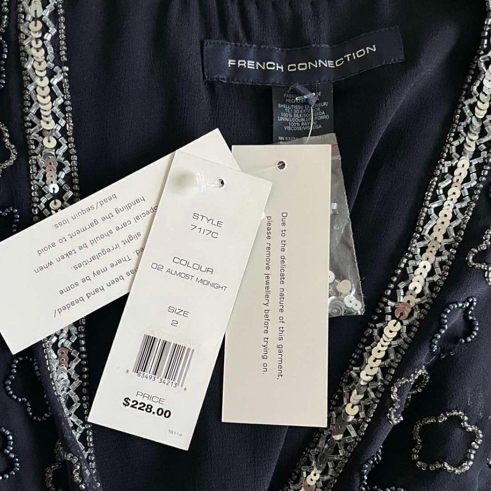 NWT Black with Silver Sequins Beaded 100 Silk Sleeveless Dress size 2 - Picture 10 of 16